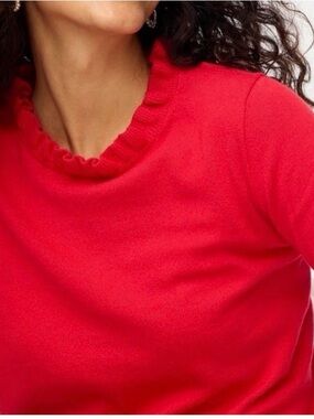 J. Crew Red Ruffle Neck Sweater